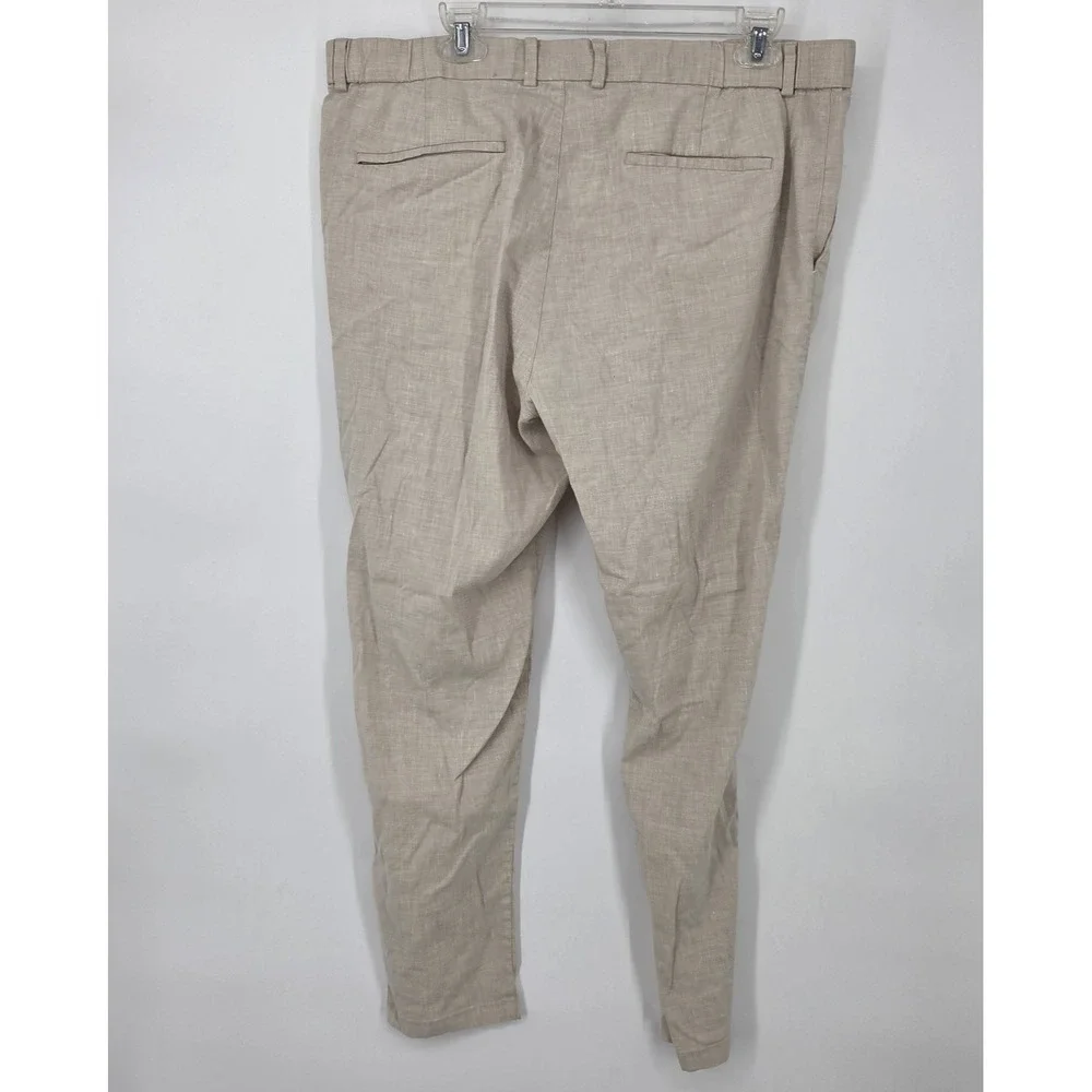 Nordstrom Linen Blend Men Pants Beige (38Rx29) Slim Lightweight Drawstring EUC